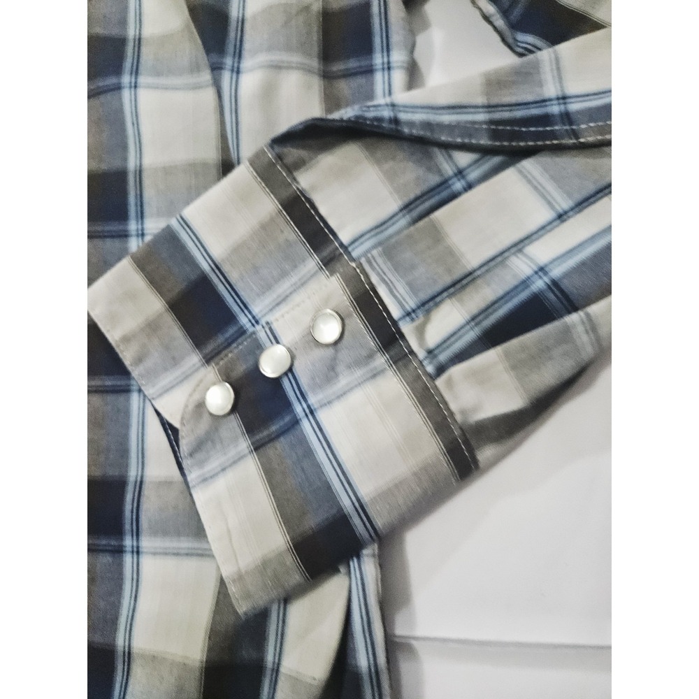 High Noon Men's VTG Pearl Snap Western Shirt Blue Plaid Size Large - Picture 7 of 7